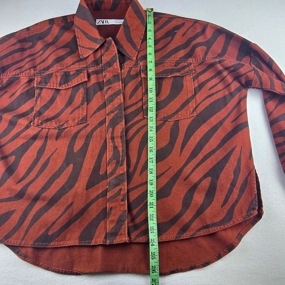 Zara Red Brown Zebra Print Oversized Snaps Shirt Jacket Women's Size M - Picture 9 of 9